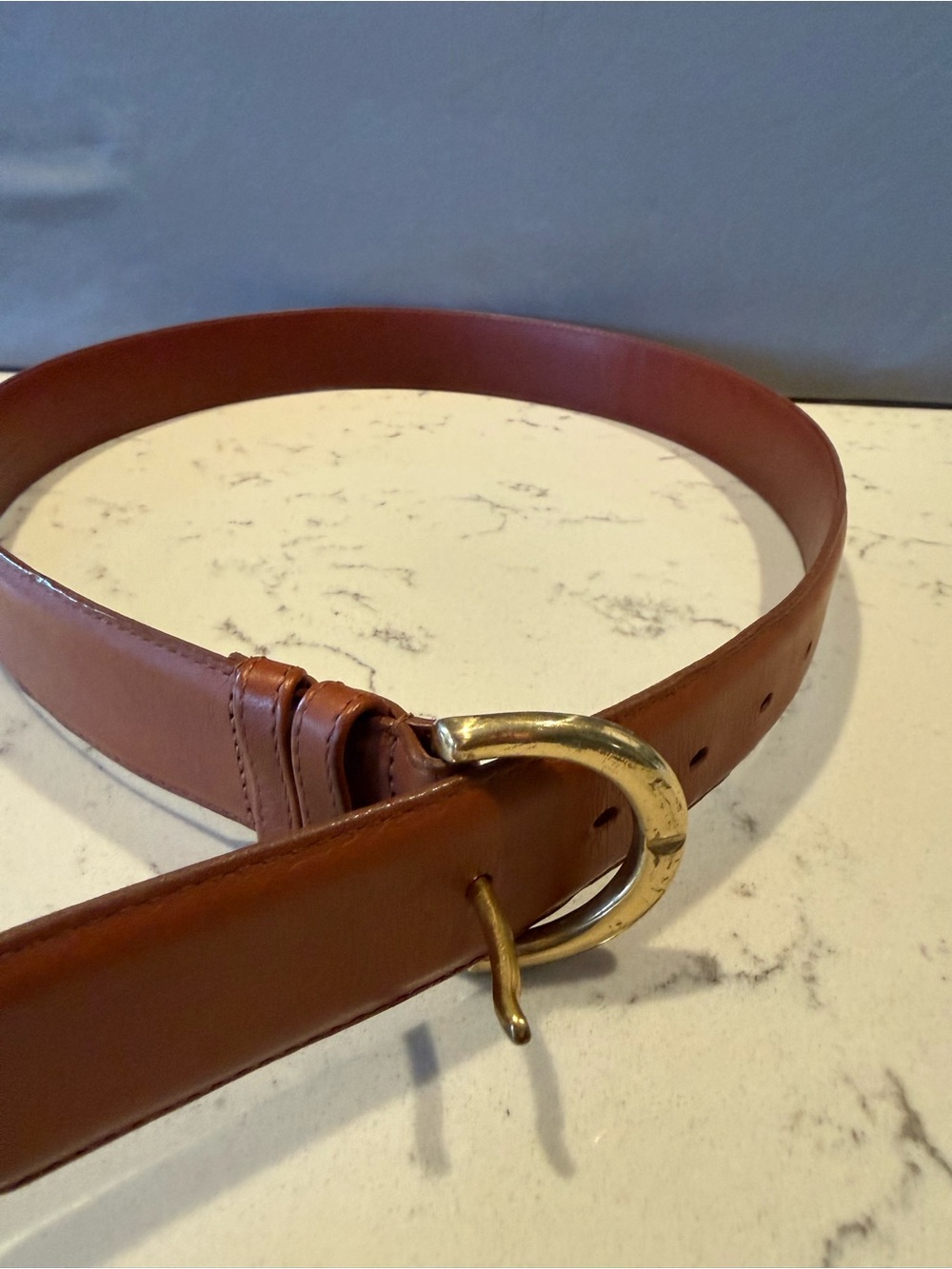 Coach Tan Leather Belt with Brass Round Buckle